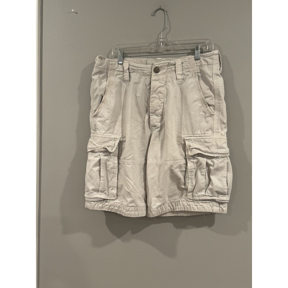 Abercrombie & Fitch Cargo Shorts Men 32 Beige Khaki Pocket Button Fly Drawstring - Picture 2 of 7
